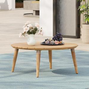 Christopher Knight Home Lalina Outdoor Coffee Table, Acacia Wood Accent Table with Slatted Panel Design, Round Patio Table for Garden Porch Balcony, Low Maintenance Outdoor Furniture, Natural