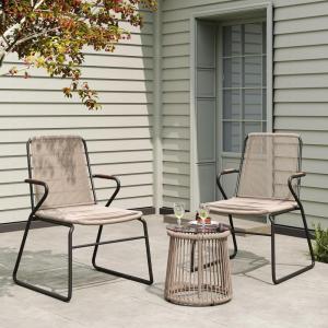 Christopher Knight Home Lamar 3 Piece Patio Furniture Set, Outdoor Coffee Table and Accent Chair Set, Dining Chair Set of 2 and Metal End Table, Garden/Backyard Chat Set, Light Brown+Black