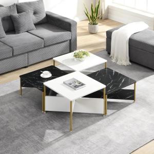 Christopher Knight Home Lana Wooden Nesting Coffee Table Set of 4, Mid Century Modern Square Living Room Table, Free Adjustable Shape Table, Versatile and Stylish Living Room Furniture, White + Walnut(White + Black)