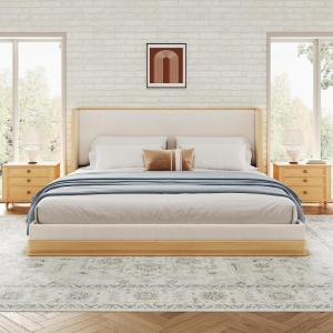 Christopher Knight Home Lavia Fabric Upholstered King Size Bed Frame with Headboard, Modern King Bed Frame and Headboard, Wooden Slats Support, Easy Assembly, No Box Spring Needed, Beige+Natural(King (U.S. Standard))