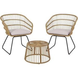 Christopher Knight Home Lemere Chat Set, Light Brown + Beige + Black