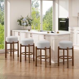 Christopher Knight Home Lera Modern Counter Height Bar Stools Set of 4, Fabric Round Stool Chair for Kitchen Island, Wooden Dining Room Chair, Upholstered Counter Stool with Footrest,Dark Walnut+Ivory(Dark Walnut+ivory)