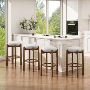 Christopher Knight Home Lilac Modern Counter Height Bar Stools Set of 4, Fabric Round Stool Chair for Kitchen Island, Wooden Dining Room Chair, Upholstered Counter Stool with Footrest, Walnut+Ivory(Dark Walnut+ivory)