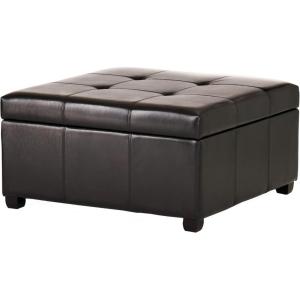Christopher Knight Home Lorel Faux Leather Square Storage Ottoman Coffee Table, Wooden Ottoman with Storage, Entryway Modern Ottoman Foot Stool, Toy Box Storage for Living Room, Brown(Espresso)