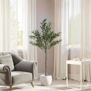 Christopher Knight Home Luke 63”H Pre-Potted Artificial Tree Indoor, Artificial Ficus with Nursery Pot, Faux Tree with Natural Wood Trunk for Home Office Decor, 1pcs with Black Plastic Pot, Green(Green/66”h)