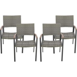Christopher Knight Home Luton Outdoor Aluminum Dining Chairs with Faux Wood Accents and Faux Rattan Seats (Set of 4), Gray and Natural Brown