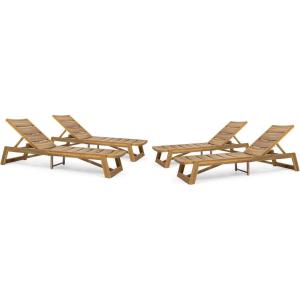 Christopher Knight Home Maki Outdoor Acacia Wood Chaise Lounge (Set of 4), Teak and Yellow