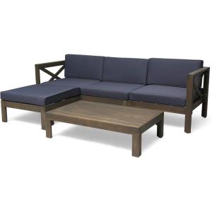 Christopher Knight Home Mamie Outdoor Acacia Wood 5 Piece Sofa Set, Gray Finish, Dark Gray