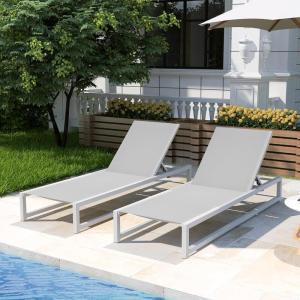 Christopher Knight Home Manila Outdoor Chaise Lounge Chairs Set of 2, Aluminum Chaise Lounge, Adjustable Backrest Chair, Mesh Seating Aluminum Frame for Patio Poolside Backyard, 400lbs Light Gray