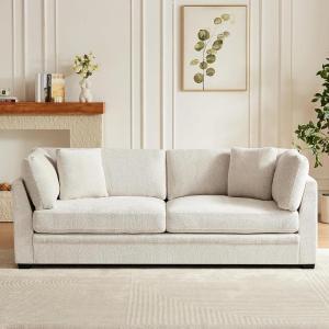 Christopher Knight Home Masie Chenille Upholstered 3 Seater Sofa Couch, Wooden Home Sofa Living Room, Comfy Cloud Couch for Bedroom, Home Office, Caramel Brown(Beige)
