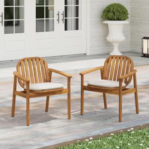Christopher Knight Home Meja Acacia Wood Outdoor Dining Chair Set of 2 with Cushion, Wooden Patio Dining Armchair Set, Outdoor Kitchen Side Chair, Patio Furniture Set, Teak+Beige