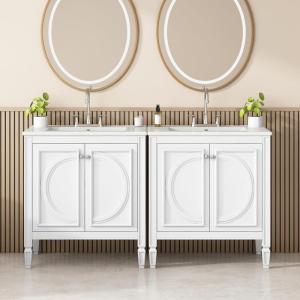 Christopher Knight Home Meril Bathroom Vanity Cabinets with Sinks Set of 2, Double Sink Combo Set Bathroom Vanity, Soft-Close Door with Storage Shelves and Drawers, Side Storage Shelves, Green(White)