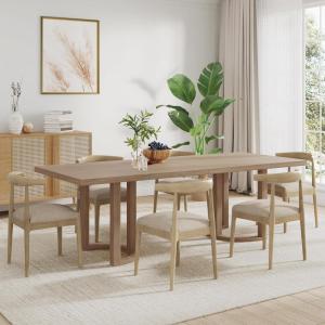 Christopher Knight Home Mika 7 Piece Wooden Dining Table Set for 6, Modern Dining Chairs Set of 6 and Table Set, Large Dining Table and Chair Set for Home/Apartment/Restaurant, Dark Beige+Natural Ash