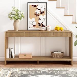 Christopher Knight Home Mimid Modern Console Table with Drawers, Wooden Narrow Console Table with Storage, Sofa Behind The Couch Table with Storage+Bottom Shelf, Black(Brown)