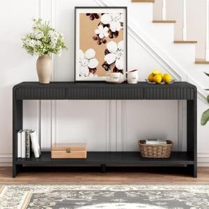 Christopher Knight Home Mimid Modern Console Table with Drawers, Wooden Narrow Console Table with Storage, Sofa Behind The Couch Table with Storage+Bottom Shelf, Black(Black)