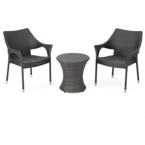 Christopher Knight Home Mirage Outdoor Wicker Stacking Chair Chat Set, 3-Pcs Set, Grey