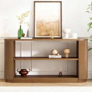 Christopher Knight Home Mirod Entryway Console Table, Sofa Table with 3-Tier Open Shelves, Narrow Wooden Couch Tables, Wide Space to Display, Spacious Storage Shelf for Living Room Hallway, 58″ Black(Brown)