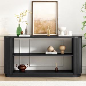 Christopher Knight Home Mirod Entryway Console Table, Sofa Table with 3-Tier Open Shelves, Narrow Wooden Couch Tables, Wide Space to Display, Spacious Storage Shelf for Living Room Hallway, 58″ Black(Black)