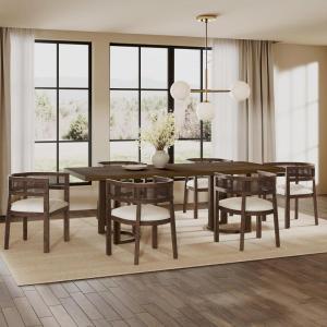 Christopher Knight Home Mizqz 95 Inch Large Dining Table Set with 6 Chairs, Modern Wooden Dining Set for 6, Kitchen Table Chairs Set, Upholstered Chair with Cane Rattan Back, Beige + Natural Ash(Beige + Walnut)