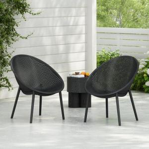 Christopher Knight Home Modern Black Lounge Chairs Set of 2, Mesh Accent Chairs, Perforated Seating Club Chair, Lightweight Dining Chairs for Living Room, Outdoor Space, Patio Garden, Balcony, Black
