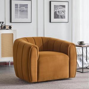 Christopher Knight Home Monroe Velvet Swivel Club Chair, Armchair with 360-Degree Rotation, Upholstered Barrel Swivel Sofa Chair for Living Room, Tufted Back, Thick Cushion, Iron Base, Dark Brown(Dark Yellow)
