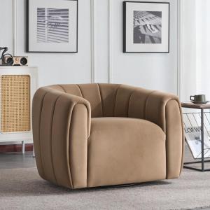 Christopher Knight Home Monroe Velvet Swivel Club Chair, Armchair with 360-Degree Rotation, Upholstered Barrel Swivel Sofa Chair for Living Room, Tufted Back, Thick Cushion, Iron Base, Dark Brown(Camel)