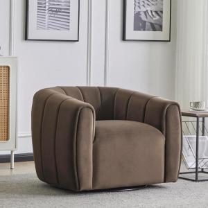 Christopher Knight Home Monroe Velvet Swivel Club Chair, Armchair with 360-Degree Rotation, Upholstered Barrel Swivel Sofa Chair for Living Room, Tufted Back, Thick Cushion, Iron Base, Dark Brown(Dark Brown)