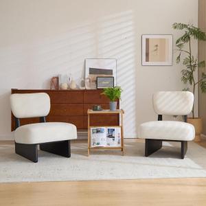 Christopher Knight Home Mores Low Profile Accent Chair Set of 2, Modern Living Room Armless Lounge Chair, Fabric Comfy Reading Chair for Bedroom, Wooden Frame and Thick Padded Seat, White+Walnut(Black+white)
