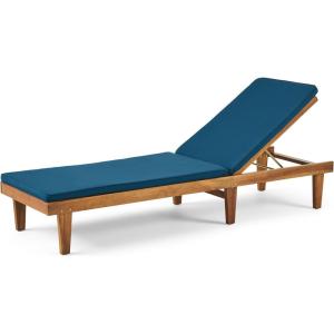 Christopher Knight Home Nadine Outdoor Acacia Wood Chaise Lounge and Cushion Set, Teak and Blue