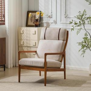 Christopher Knight Home Nadine Wooden Club Chair, Upholstered Accent Chair, Cushions Support Armchair, Comfy Lounge, Single Reading Sofa, Solid Wood Frame Armchair for Living Room Home, Ivory+Teak(Light Gray+teak)
