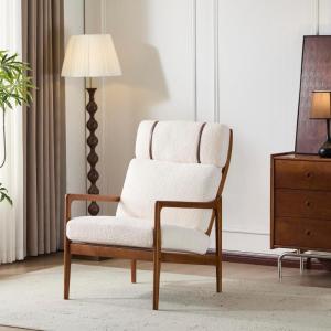 Christopher Knight Home Nadine Wooden Club Chair, Upholstered Accent Chair, Cushions Support Armchair, Comfy Lounge, Single Reading Sofa, Solid Wood Frame Armchair for Living Room Home, Ivory+Teak(Ivory+teak)