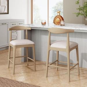 Christopher Knight Home Nami 26.5” Wooden Counter Height Bar Stools Set of 2, Fabric Upholstered Bar Stool with Curved Back, Kitchen Counter Stools with Slender Tapered Legs and Footrest, Black(Grey + Light Ash)