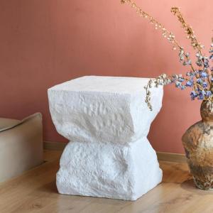 Christopher Knight Home Nataly 18.75″ H Small Outdoor Side Table, Carved Garden Stool with Stone Block Shape, Lightweight Concrete End Table, Patio Decorative Home Stool for Balcony Backyard, White(White/Hourglass-like)
