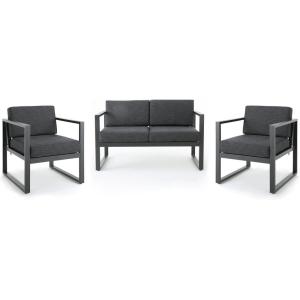 Christopher Knight Home Navan Outdoor 4-Seater Aluminum Chat Set, Silver / Dark Grey Cushions