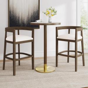Christopher Knight Home Neeko 30″ Rubberwood Counter Height Bar Stools Set of 2, Upholstered Seat Bar Chair, Curved Back Barstool, Open Design Stool for Kitchen Dining Island Table, Beige + Light Ash(Beige + Walnut)