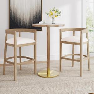 Christopher Knight Home Neeko 30″ Rubberwood Counter Height Bar Stools Set of 2, Upholstered Seat Bar Chair, Curved Back Barstool, Open Design Stool for Kitchen Dining Island Table, Beige + Light Ash(Beige + Light Ash)