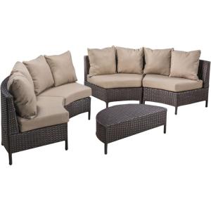 Christopher Knight Home Newton Outdoor 6-Seater Wicker Lounge Set, 5-Pcs Set, Dark Brown