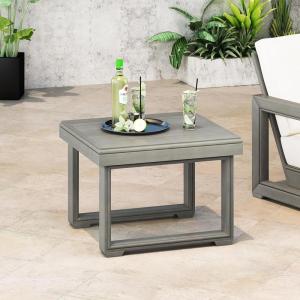 Christopher Knight Home Nicholas Outdoor Small Coffee Table, Slat Panel Square Side Table, Acacia Wood Side Desk for Backyard Balcony Garden, Weather Resistant Patio End Table, Light Grey(Light Grey)
