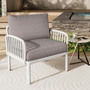 Christopher Knight Home Octavia Outdoor Club Chairs Set of 2, Accent Chair with Cushion, Backrest Armchair, Patio Comfort Seating Single Sofa for Porch Balcony, Black+Gray(White+gray)