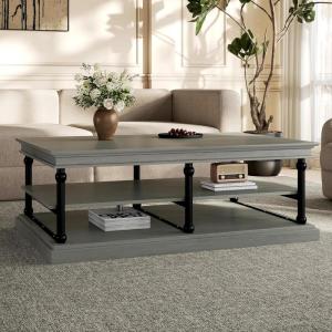 Christopher Knight Home Oner Living Room Coffee Table with Spacious 2-Tier Design, Modern Rubberwood Rectangular Side Table, Multifunctional Accent Table with Open Storage Shelves, Black + Gray
