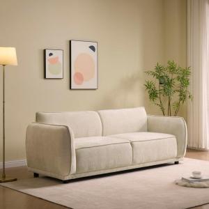Christopher Knight Home Oslo 84” Modern Lounge Sofa Couch with Round Arm, Soft Seating 3-Seater Sofa with Armrests, Comfy Fabric Upholstered Home Sofa for Living Room, Thick Cushions, Beige