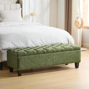 Christopher Knight Home Ottilie Boucle Fabric Storage Ottoman Bench, Wooden Rectangular Ottoman with Storage, Bedroom End of Bed Foot Stool, Entryway Ottoman Footrest, Living Room Extra Seat, Green(Green)
