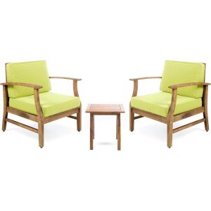 Christopher Knight Home Outdoor 2 Seater Acacia Wood Chat Set with Cushions, Teak and Green