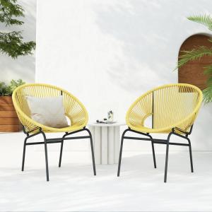 Christopher Knight Home Outdoor Wicker Club Chairs Set of 2, Iron Frame Papasan Chairs for Patio Furniture Set, Poolside Garden Comfy Sofa Set, Green(Yellow)