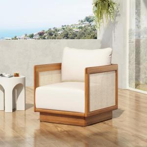 Christopher Knight Home Paola Acacia Wood Lounge Chair Outdoor with Cushion, Wooden Comfy Patio Chair, Deep Seating Accent Chair for Patio Furniture Set, Teak+Beige