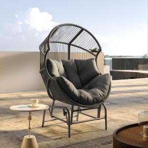 Christopher Knight Home Paolos Outdoor Wicker and Iron Gliding Chair with Water Repellent Cushion, Patio PE Rattan and Iron Frame Rocking Chair, Recliner, Light Brown(Dark Gray)