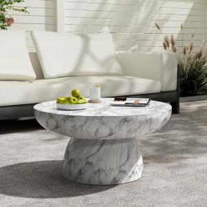 Christopher Knight Home Patsy Modern Lightweight Concrete Coffee Table, Indoor and Outdoor Round Top Accent Table, MGO Sofa End Table with Pedestal Base, No Assembly Needed, White Marble Finish(White Marble Finish)