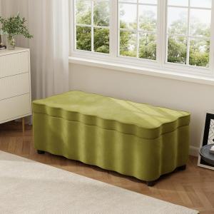 Christopher Knight Home Pean Living Room Ottoman with Storage, Velvet Upholstered Storage Ottoman Bench, Sofa Foot Stool with Wood Frame, Bedroom End of Bed Bench, Chic Scalloped Design, Olive Green(Olive Green)