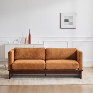 Christopher Knight Home Perla Chenille Upholstered 3 Seater Sofa Couch with Pillow, Wooden Home Sofa Living Room, Comfy Cloud Couch for Bedroom, Apartment, Home Office, Beige(Brownish Orange)