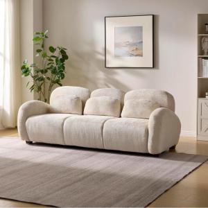 Christopher Knight Home Perla Modern Fabric Upholstered 3 Seater Sofa Couch with Pillow, Wooden Home Sofa Living Room, Comfy Cloud Couch for Bedroom, Apartment, Home Office, Light Beige(Light Beige)